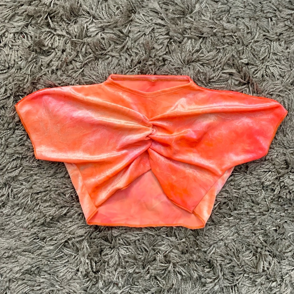 Rave With Mi Gente Velvet Crop - Orange Glitter Tie Dye